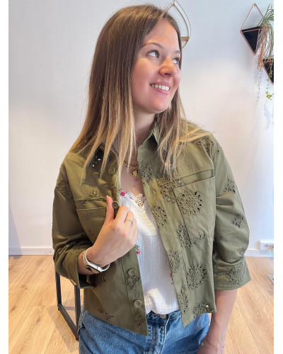 ANDREA | Veste en jean brodée kaki