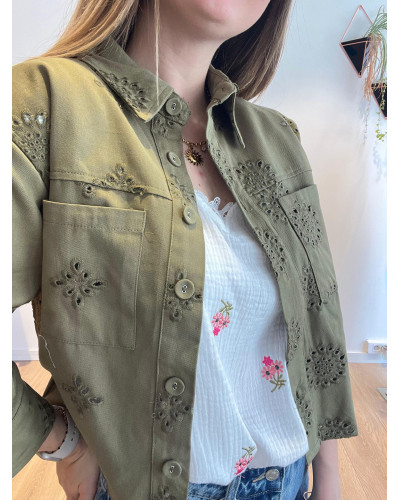 ANDREA | Veste en jean brodée kaki