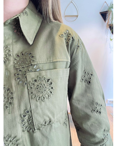 ANDREA | Veste en jean brodée kaki