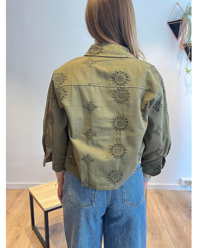 ANDREA | Veste en jean brodée kaki