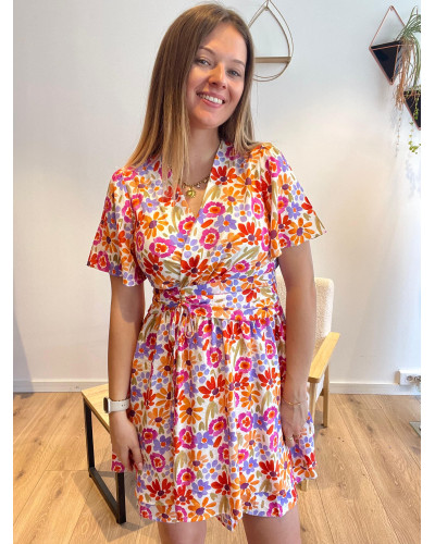 THEODORA | Robe drapé fleurie aquarelle
