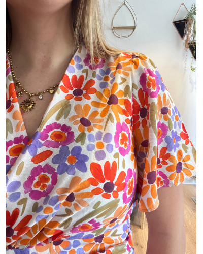 THEODORA | Robe drapé fleurie aquarelle