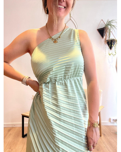 DORIANE | Robe cérémonie vert d'eau plissée