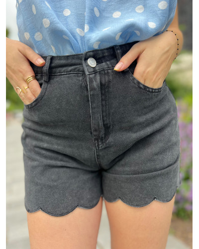 HELIO| Short en jean noir bord feston