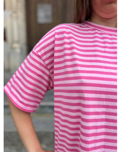 GAUTHIER | Tee-shirt rayé rose fuchsia coeur dans le dos