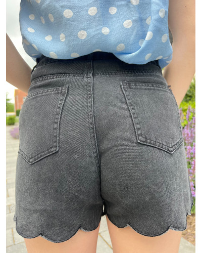 HELIO| Short en jean noir bord feston