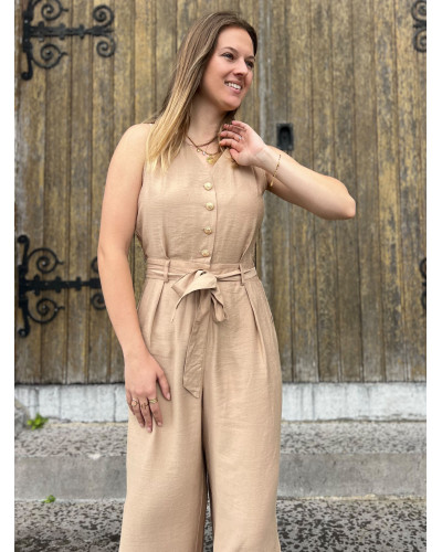 LAURE | Combinaison pantalon beige boutons dorés