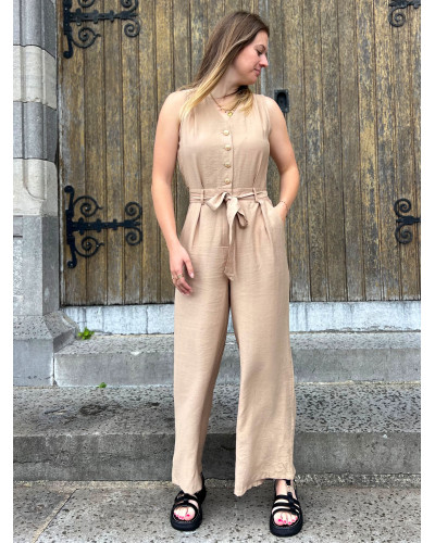 LAURE | Combinaison pantalon beige boutons dorés