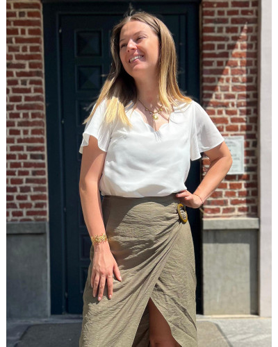 AVA | Blouse fluide blanche col feston manche courte