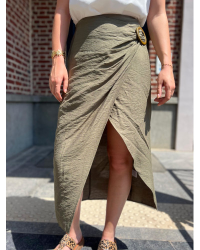 LUCIE | Jupe fluide kaki asymétrique