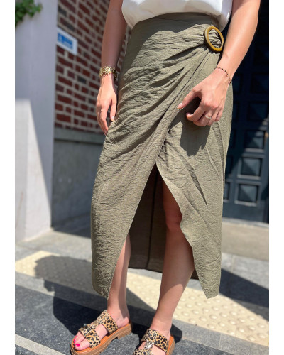 LUCIE | Jupe fluide kaki asymétrique