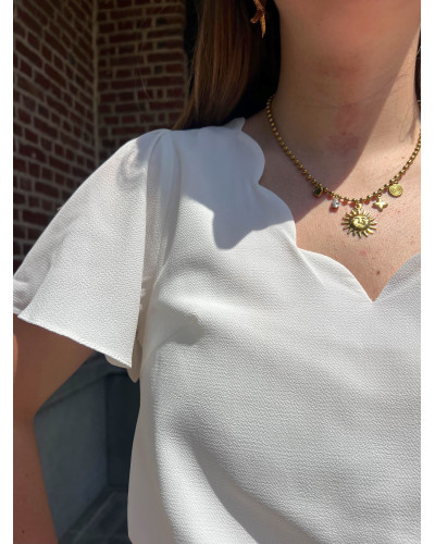 AVA | Blouse fluide blanche col feston manche courte