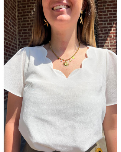 AVA | Blouse fluide blanche col feston manche courte
