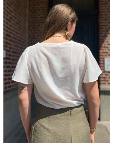 AVA | Blouse fluide blanche col feston manche courte