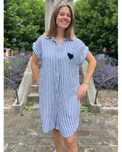LISA | Robe chemise en gaze de coton rayé