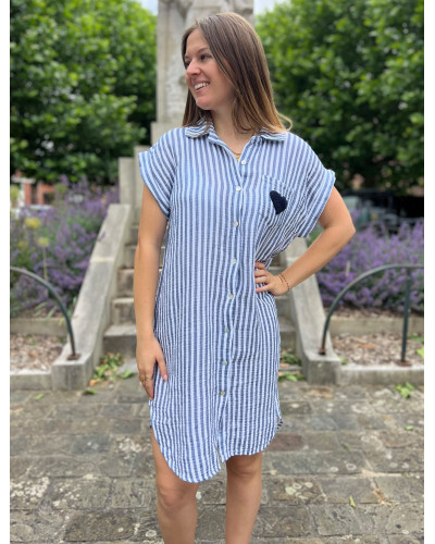 LISA | Robe chemise en gaze de coton rayé