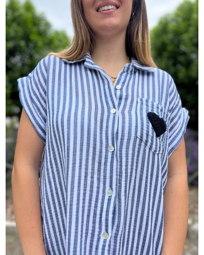 LISA | Robe chemise en gaze de coton rayé