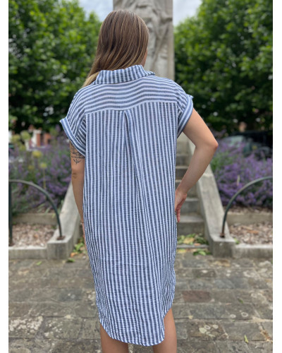 LISA | Robe chemise en gaze de coton rayé