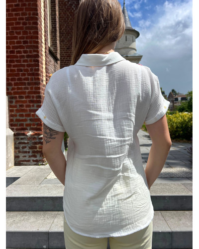 MARCELLE | Chemisette gaze de coton broderie rose et jaune