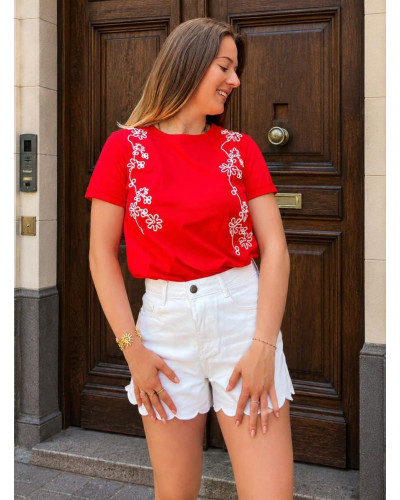 PABLO | Tee-shirt en coton rouge avec broderie