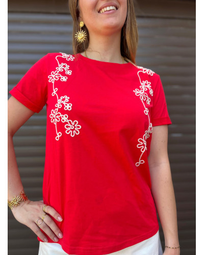 PABLO | Tee-shirt en coton rouge avec broderie