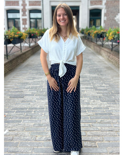 SERAPHIN | Pantalon fluide bleu marine à pois