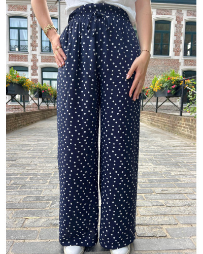 SERAPHIN | Pantalon fluide bleu marine à pois