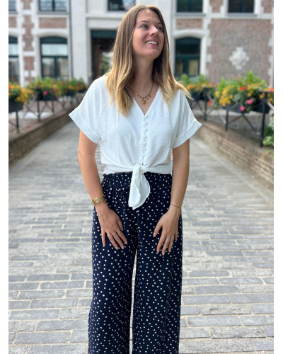 MAITE | Blouse fluide à nouer unie blanche