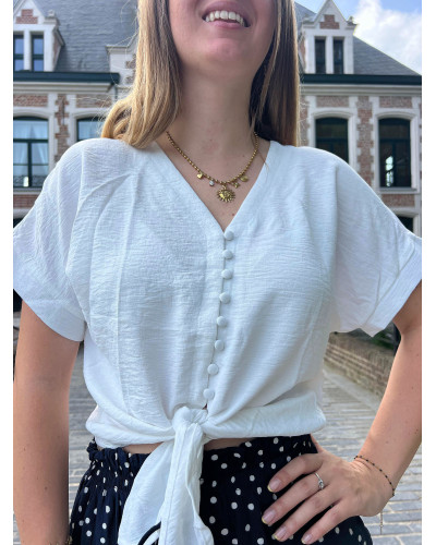 MAITE | Blouse fluide à nouer unie blanche