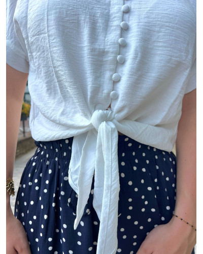 MAITE | Blouse fluide à nouer unie blanche