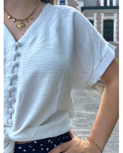 MAITE | Blouse fluide à nouer unie blanche