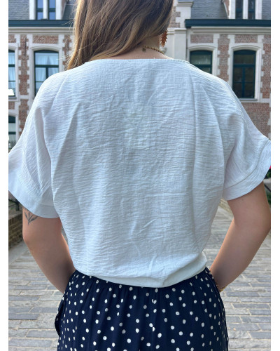 MAITE | Blouse fluide à nouer unie blanche