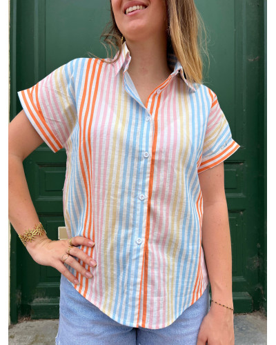 VINCIANE | Chemisette en coton rayé multicolore