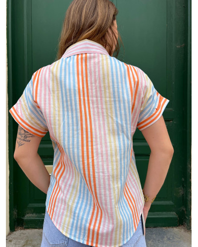 VINCIANE | Chemisette en coton rayé multicolore