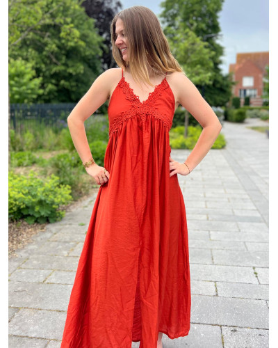 CHRISTIANE | Robe longue terracotta à fines bretelles