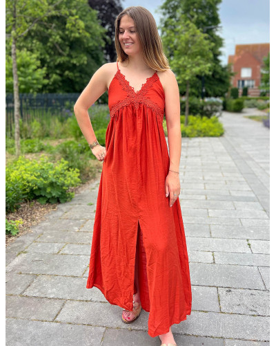 CHRISTIANE | Robe longue terracotta à fines bretelles