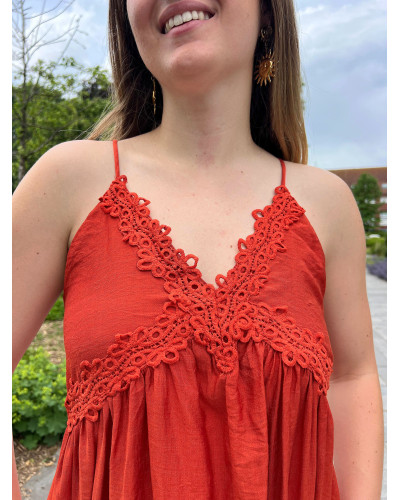 CHRISTIANE | Robe longue terracotta à fines bretelles