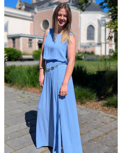 BRANDON | Ensemble top et jupe longue bleu ciel