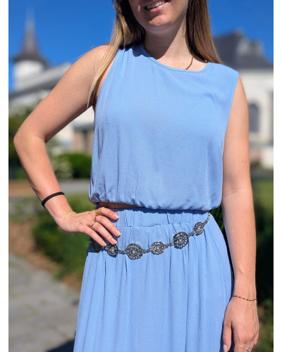BRANDON | Ensemble top et jupe longue bleu ciel