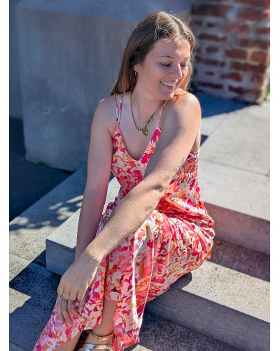 ANNIE | Robe longue à bretelles rose