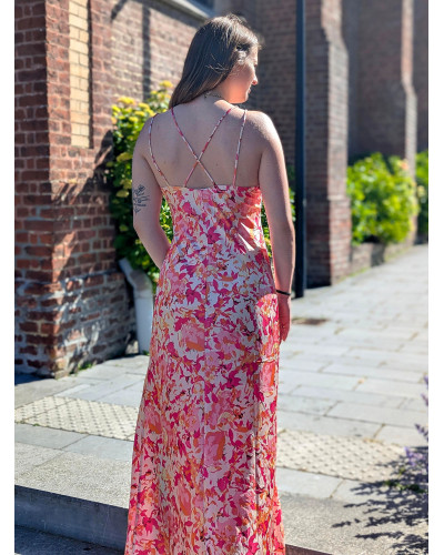 ANNIE | Robe longue à bretelles rose