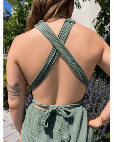ANAELLE | Combishort kaki en gaze de coton