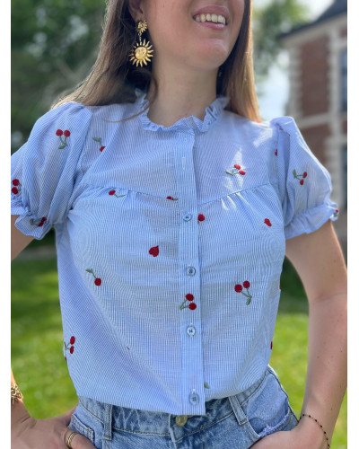 SUZETTE | Blouse rayure bleue cerise