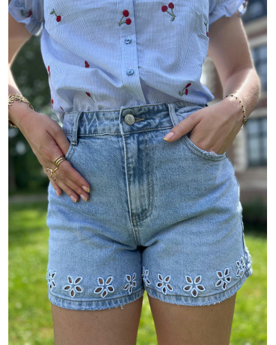 EMILE | Short en jean broderie