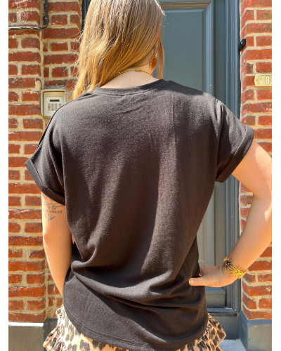RUBEN | Tee-shirt noir col v légèrement irisé