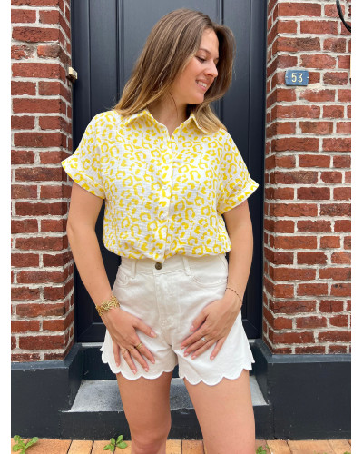 OLIVIA | Chemisette gaze de coton léopard jaune