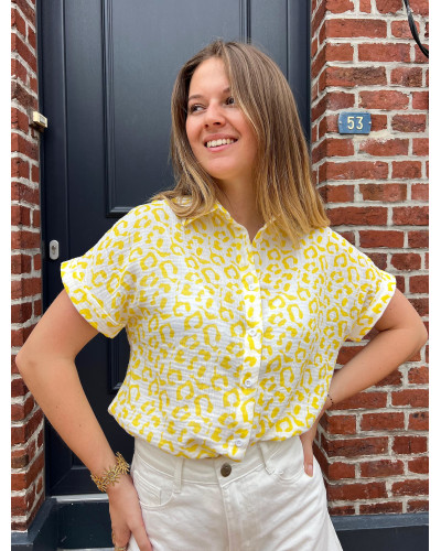 OLIVIA | Chemisette gaze de coton léopard jaune