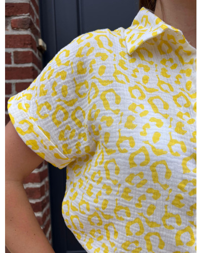 OLIVIA | Chemisette gaze de coton léopard jaune