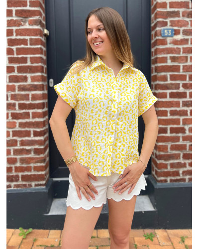 OLIVIA | Chemisette gaze de coton léopard jaune
