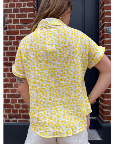 OLIVIA | Chemisette gaze de coton léopard jaune